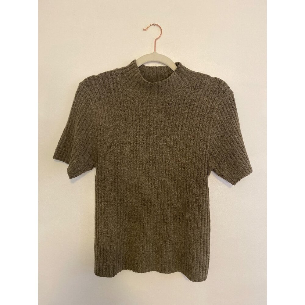 Vintage Ribbed Olive Green Short Sleeve Mock Neck Sweater Size S/M By Resource